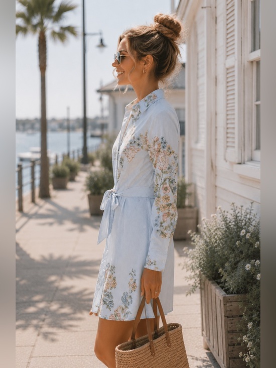 Karri blue Dresses & Skirts - lightweight Floral summer Dress Casual Coastal brunch Beach  Summer Cotton